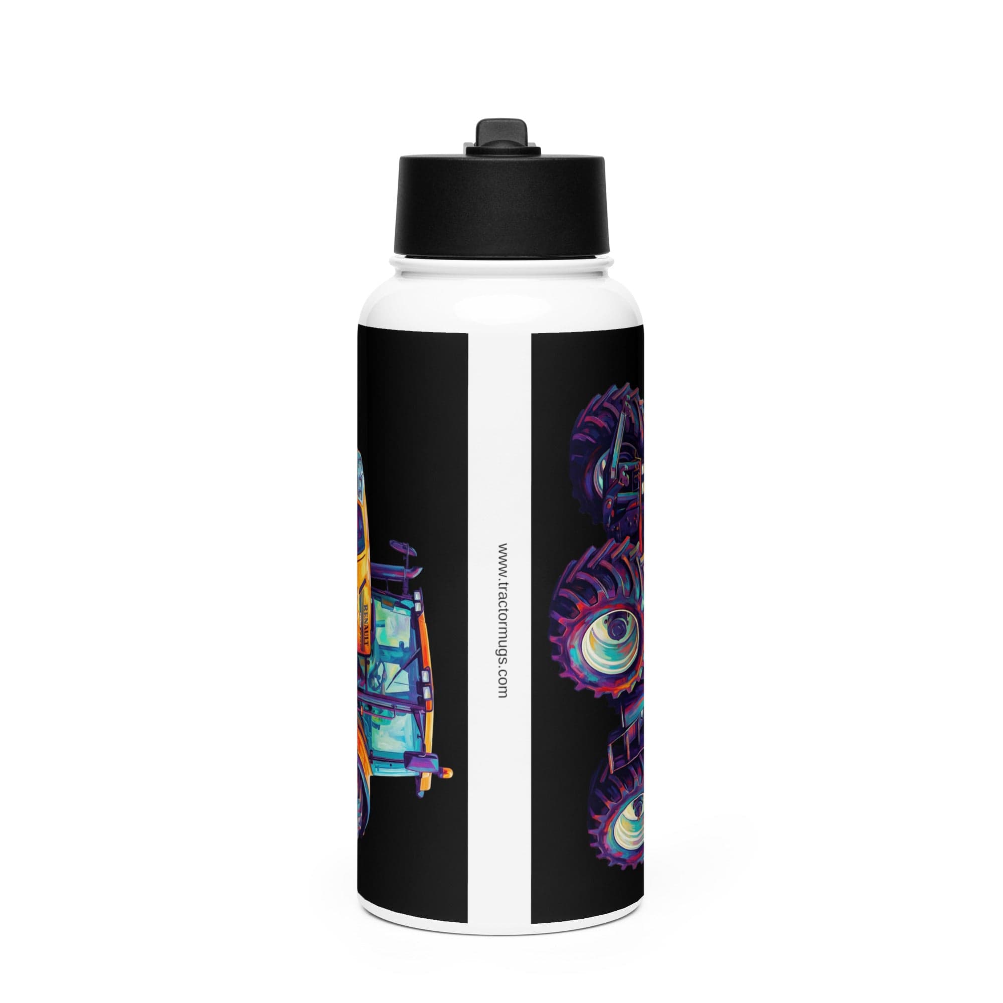 The Tractor Mugs Store Renault Atles 926 | Splash Art Stainless steel water bottle with a straw lid Quality Farmers Merch