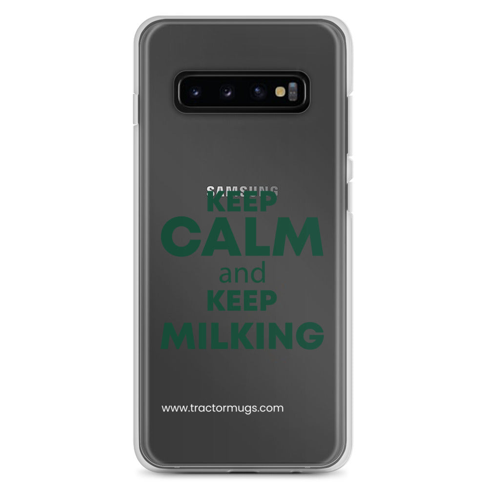 The Tractor Mugs Store Samsung Galaxy S10+ KEEP CALM and KEEP MILKING | Clear Case for Samsung® Quality Farmers Merch