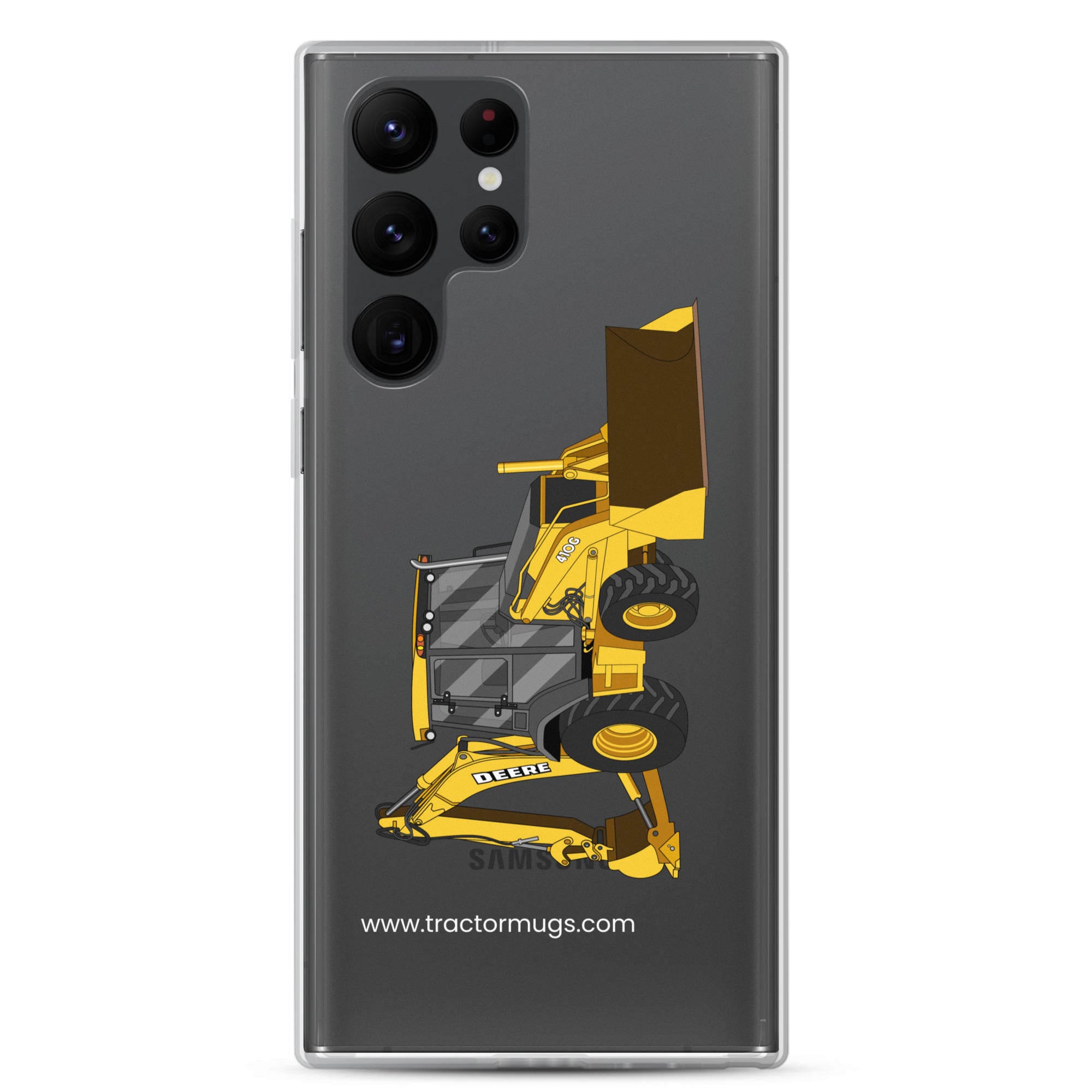 The Tractor Mugs Store Samsung Galaxy S22 Ultra John Deere 410G Backhoe | Clear Case for Samsung® Quality Farmers Merch