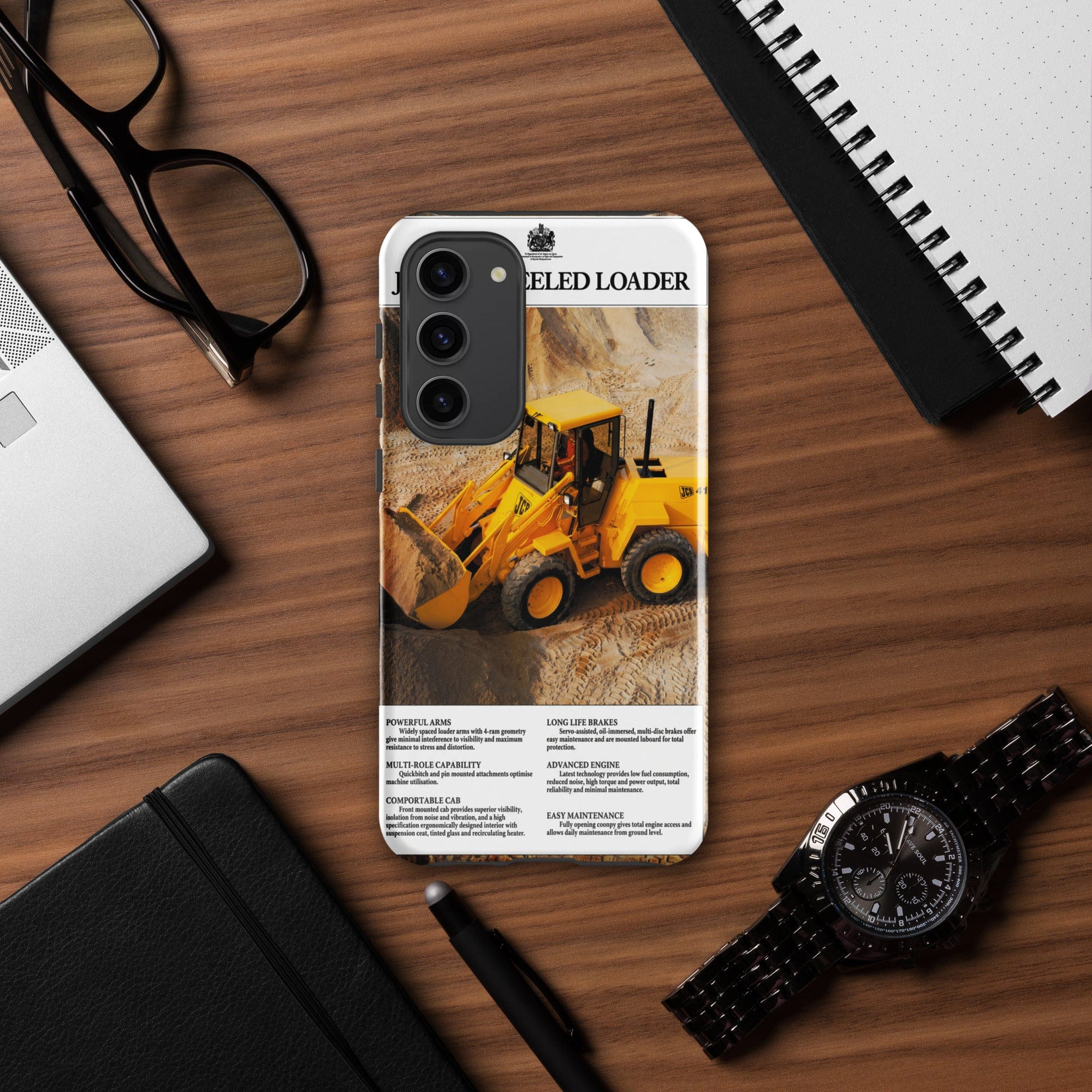 The Tractor Mugs Store Samsung Galaxy S23 Plus JCB 415 Loader Advert | Tough case for Samsung® Quality Farmers Merch