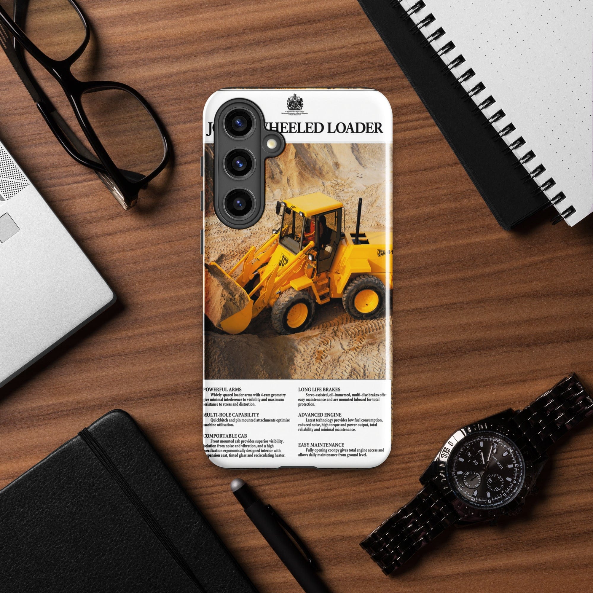The Tractor Mugs Store Samsung Galaxy S24 Plus JCB 415 Loader Advert | Tough case for Samsung® Quality Farmers Merch