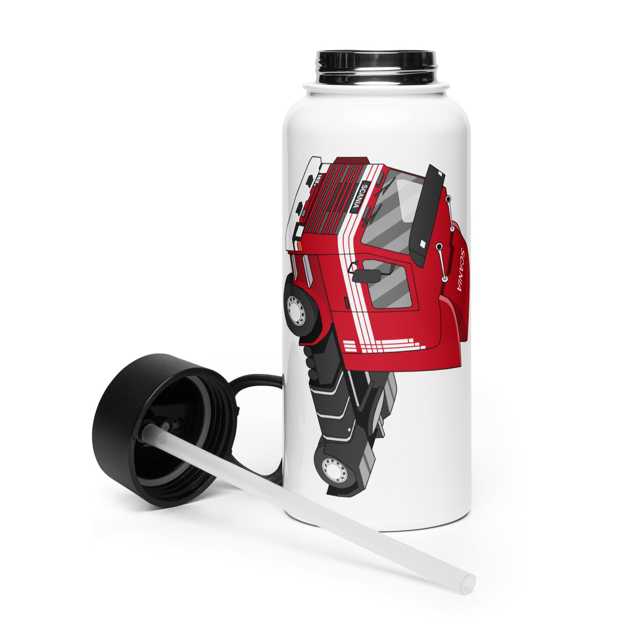 The Tractor Mugs Store Scania 143M 400 | Stainless steel water bottle with a straw lid Quality Farmers Merch