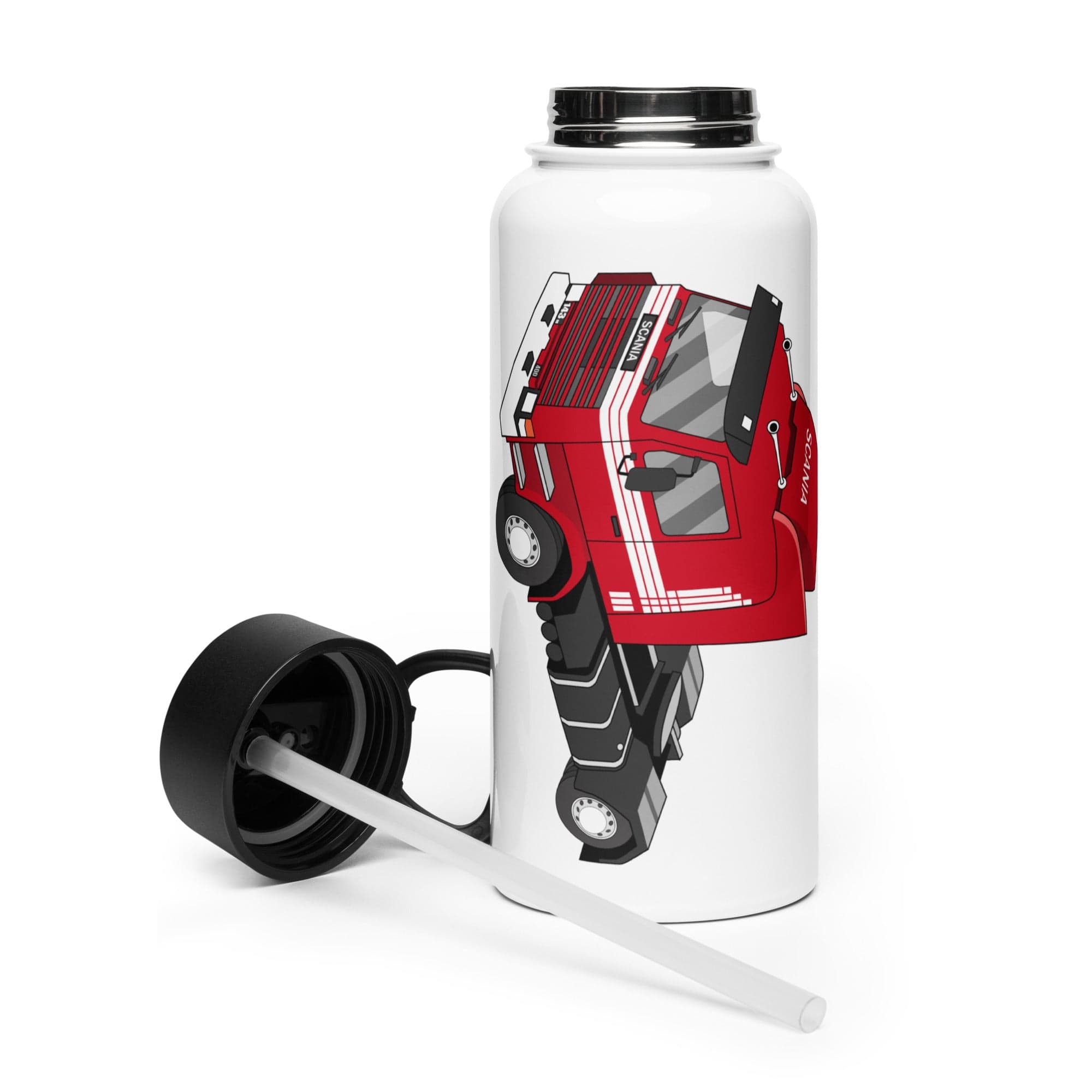 The Tractor Mugs Store Scania 143M 400 | Stainless steel water bottle with a straw lid Quality Farmers Merch