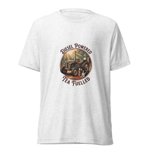 The Tractor Mugs Store Solid White Triblend / XS Diesel Powered. Tea Fuelled | Short Sleeve T-Shirt Quality Farmers Merch