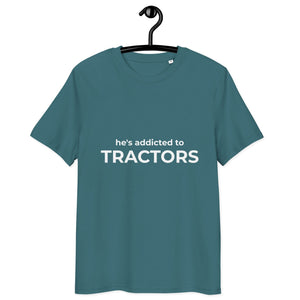 The Tractor Mugs Store Stargazer / S He's Addicted to Tractors | Unisex Organic Cotton Tee Quality Farmers Merch