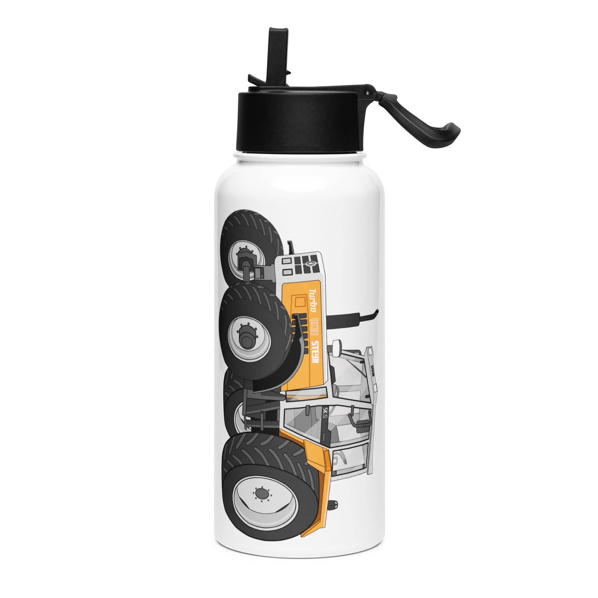 The Tractor Mugs Store Steyr SK 8130 Kommunal | Stainless steel water bottle with a straw lid Quality Farmers Merch