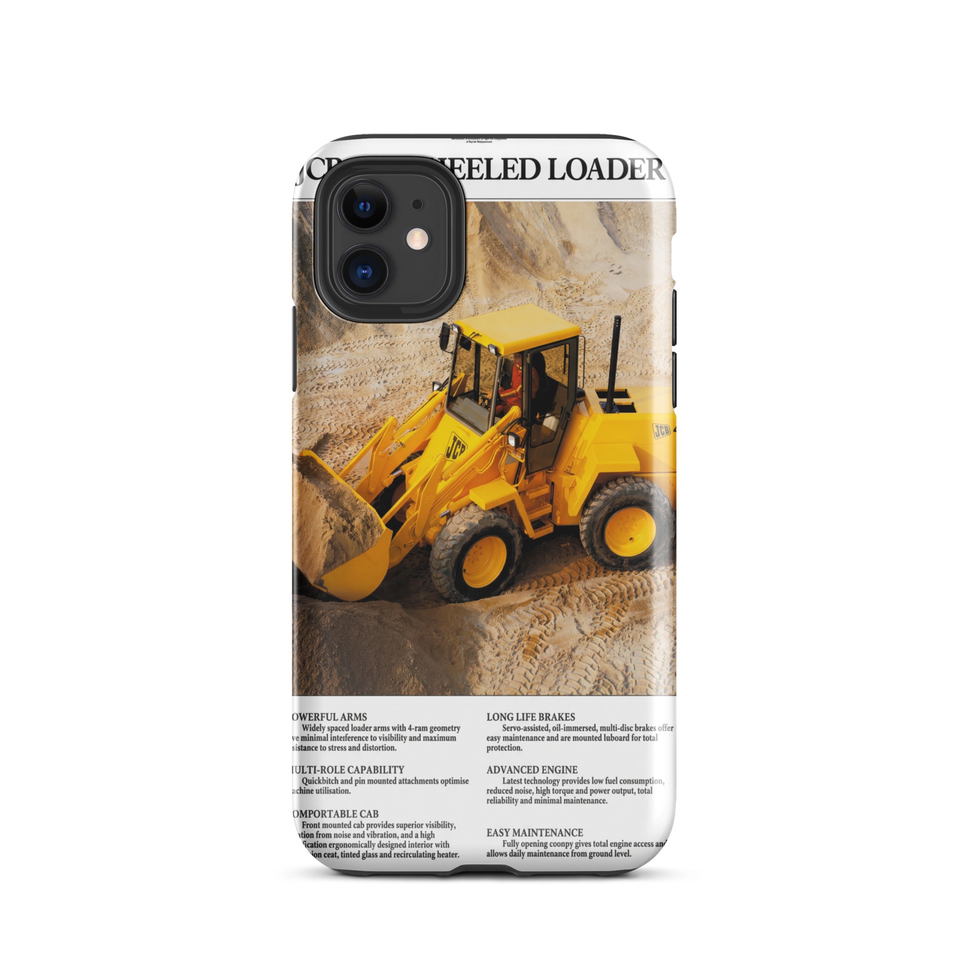 The Tractor Mugs Store Tough Case for iPhone® iPhone 11 JCB 415 Loader Advert | Tough Case for iPhone® Quality Farmers Merch