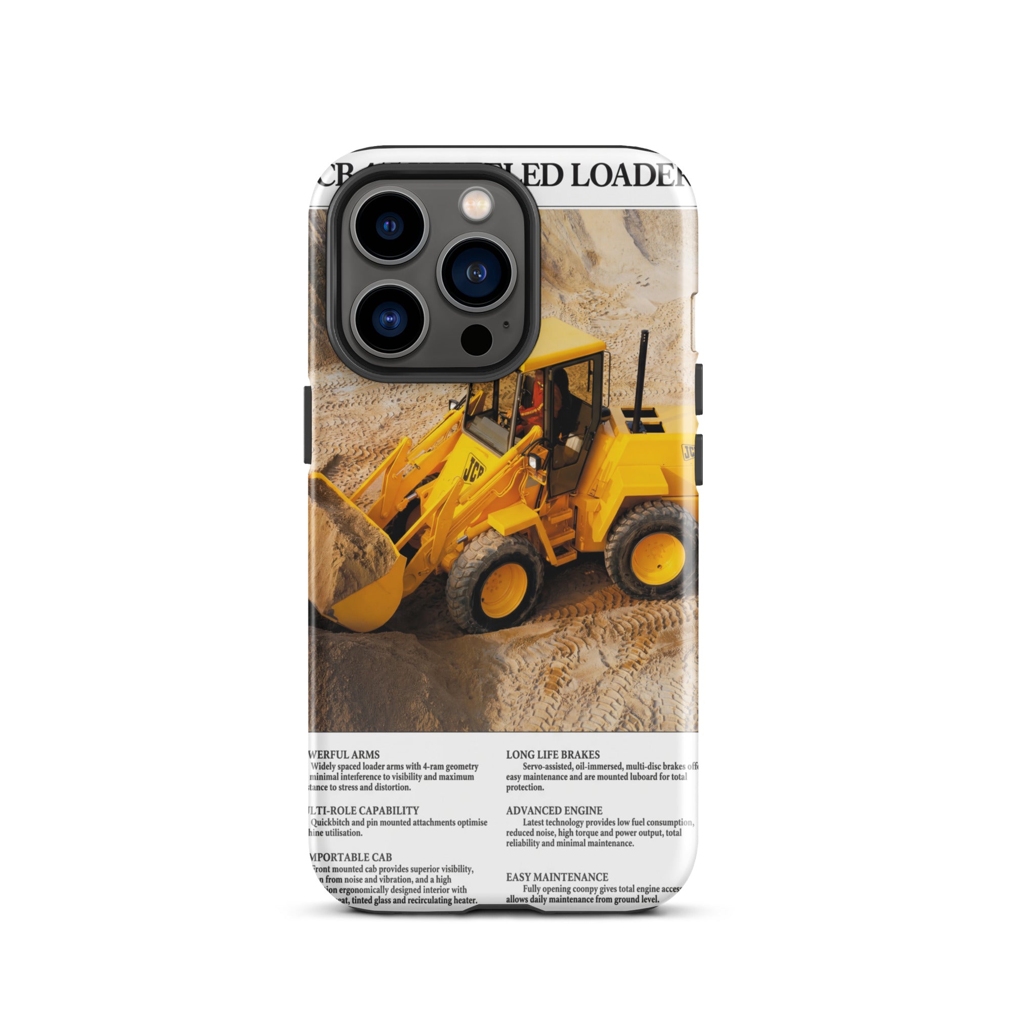 The Tractor Mugs Store Tough Case for iPhone® iPhone 13 Pro JCB 415 Loader Advert | Tough Case for iPhone® Quality Farmers Merch