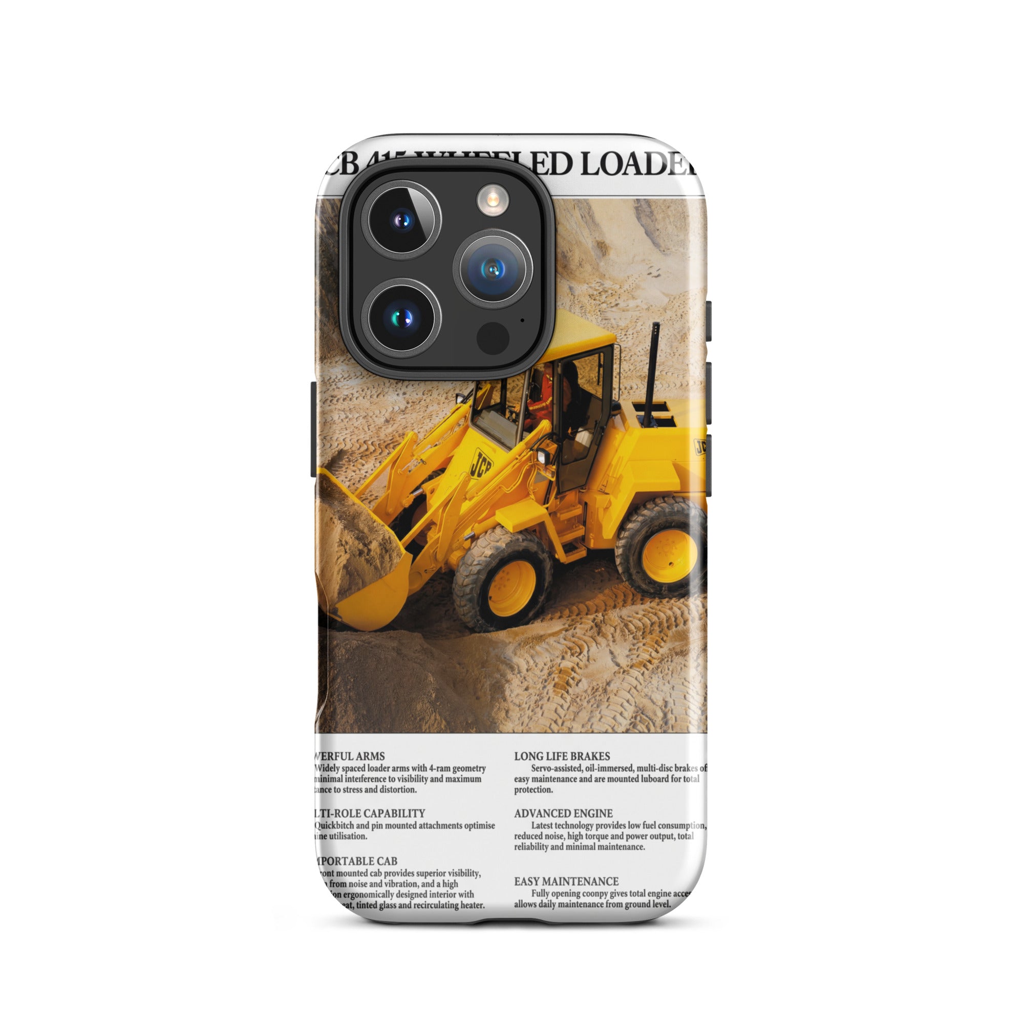 The Tractor Mugs Store Tough Case for iPhone® iPhone 16 Pro JCB 415 Loader Advert | Tough Case for iPhone® Quality Farmers Merch