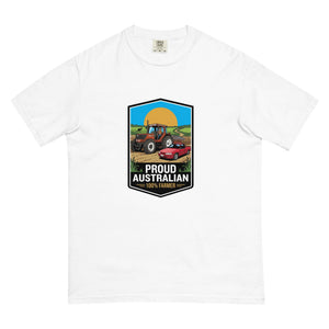 The Tractor Mugs Store White FIATAGRI F130 PROUD AUSTRALIAN 100% FARMER Bright | Unisex Premium T-shirt Quality Farmers Merch
