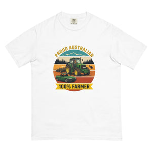 The Tractor Mugs Store White John Deere 6930 PROUD AUSTRALIAN 100% FARMER Outdoor | Unisex Premium T-shirt Quality Farmers Merch