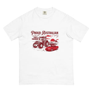The Tractor Mugs Store White John Deere 7810 PROUD AUSTRALIAN 100% FARMER Two Tone | Unisex Premium T-shirt Quality Farmers Merch