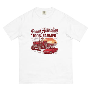 The Tractor Mugs Store White Massey Ferguson 135 PROUD AUSTRALIAN 100% FARMER Two Tone | Unisex Premium T-shirt Quality Farmers Merch