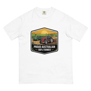 The Tractor Mugs Store White Massey Ferguson 35X PROUD AUSTRALIAN 100% FARMER Bright | Unisex Premium T-shirt Quality Farmers Merch