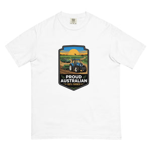 The Tractor Mugs Store White New Holland T7.210 PROUD AUSTRALIAN 100% FARMER Bright | Unisex Premium T-shirt Quality Farmers Merch