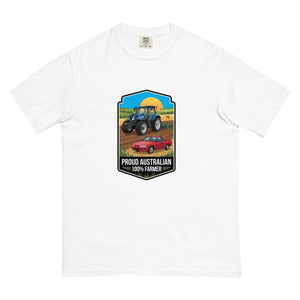 The Tractor Mugs Store White New Holland T7.225 PROUD AUSTRALIAN 100% FARMER Bright | Unisex Premium T-shirt Quality Farmers Merch