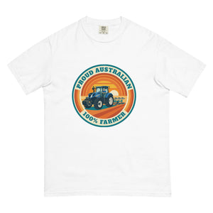 The Tractor Mugs Store White New Holland T7.225 PROUD AUSTRALIAN 100% FARMER Retro | Unisex Premium T-shirt Quality Farmers Merch