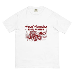 The Tractor Mugs Store White New Holland TM 135 PROUD AUSTRALIAN 100% FARMER Two Tone | Unisex Premium T-shirt Quality Farmers Merch