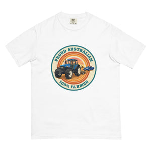 The Tractor Mugs Store White New Holland TM 155 PROUD AUSTRALIAN 100% FARMER Retro | Unisex Premium T-shirt Quality Farmers Merch