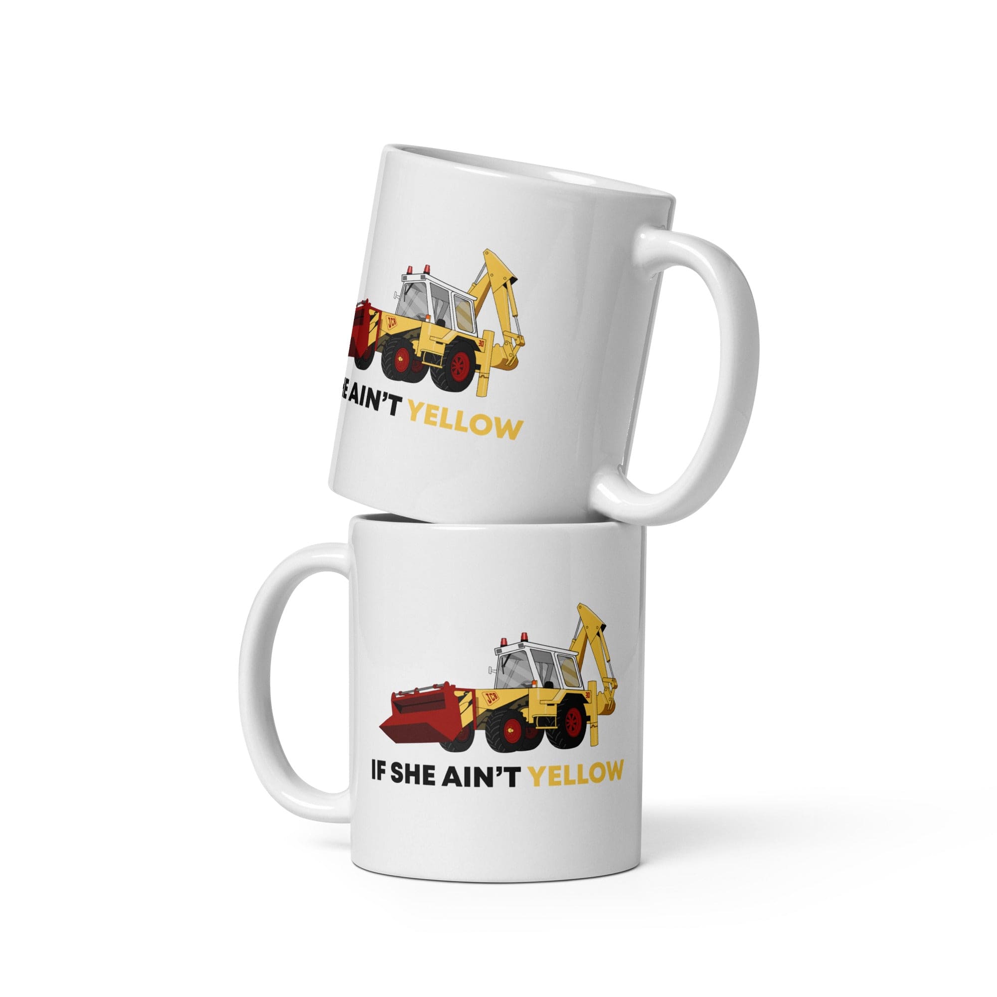 The Tractors Mugs Store 11 oz If She Ain't Yellow JCB  White glossy mug Quality Farmers Merch