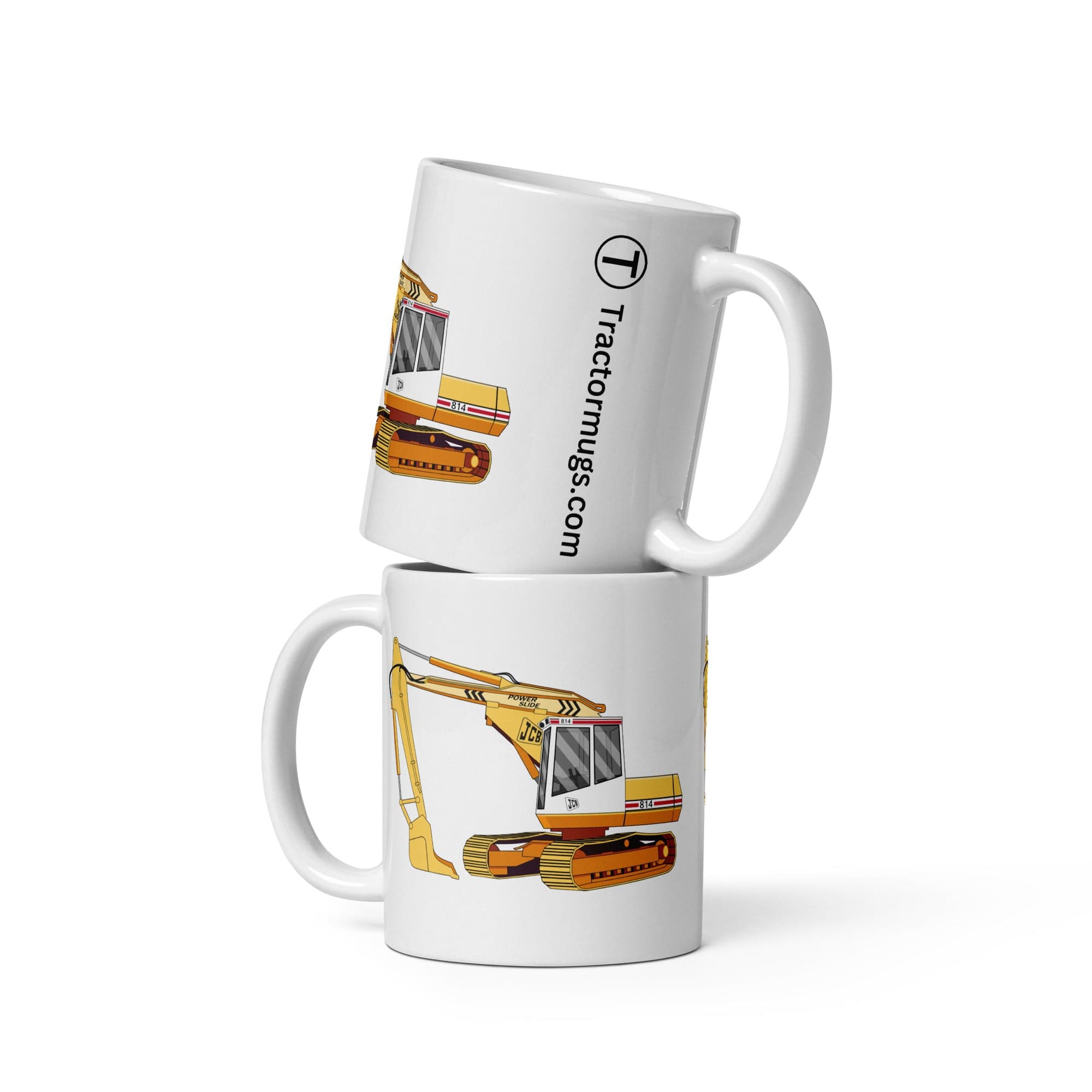 The Tractors Mugs Store 11 oz JCB 814 Super  White glossy mug Quality Farmers Merch