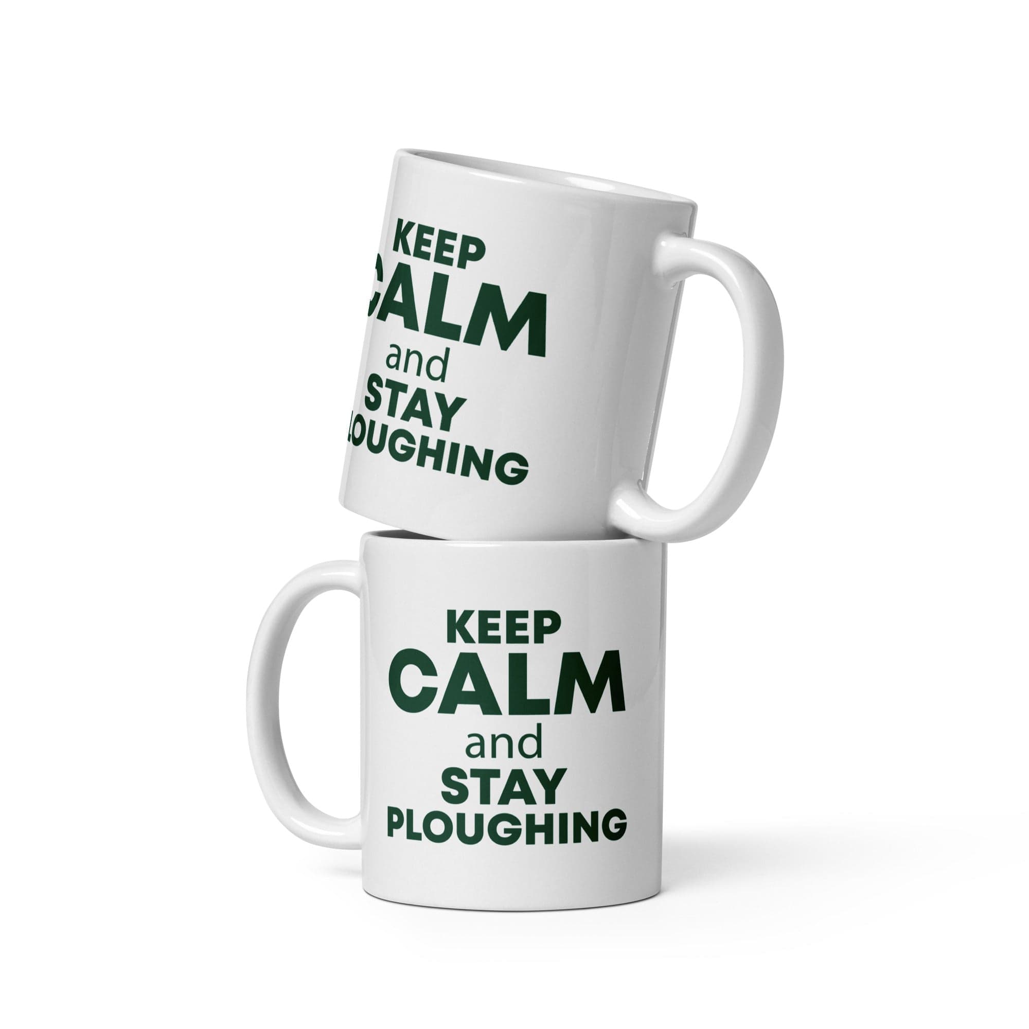 The Tractors Mugs Store 11 oz KEEP CALM and STAY PLOUGHING  White glossy mug Quality Farmers Merch