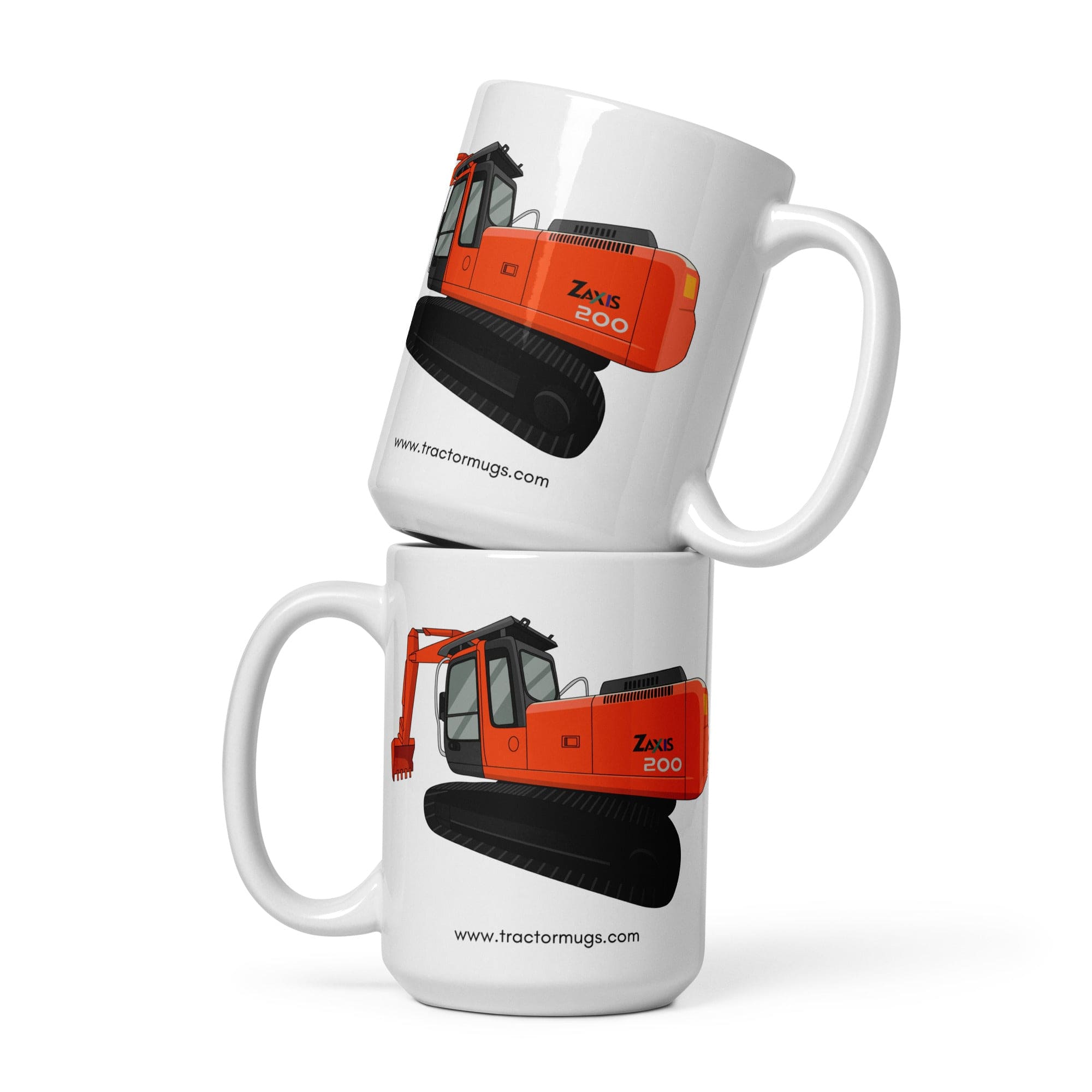 The Tractors Mugs Store 15 oz Hitachi Zaxis 200 White glossy mug Quality Farmers Merch