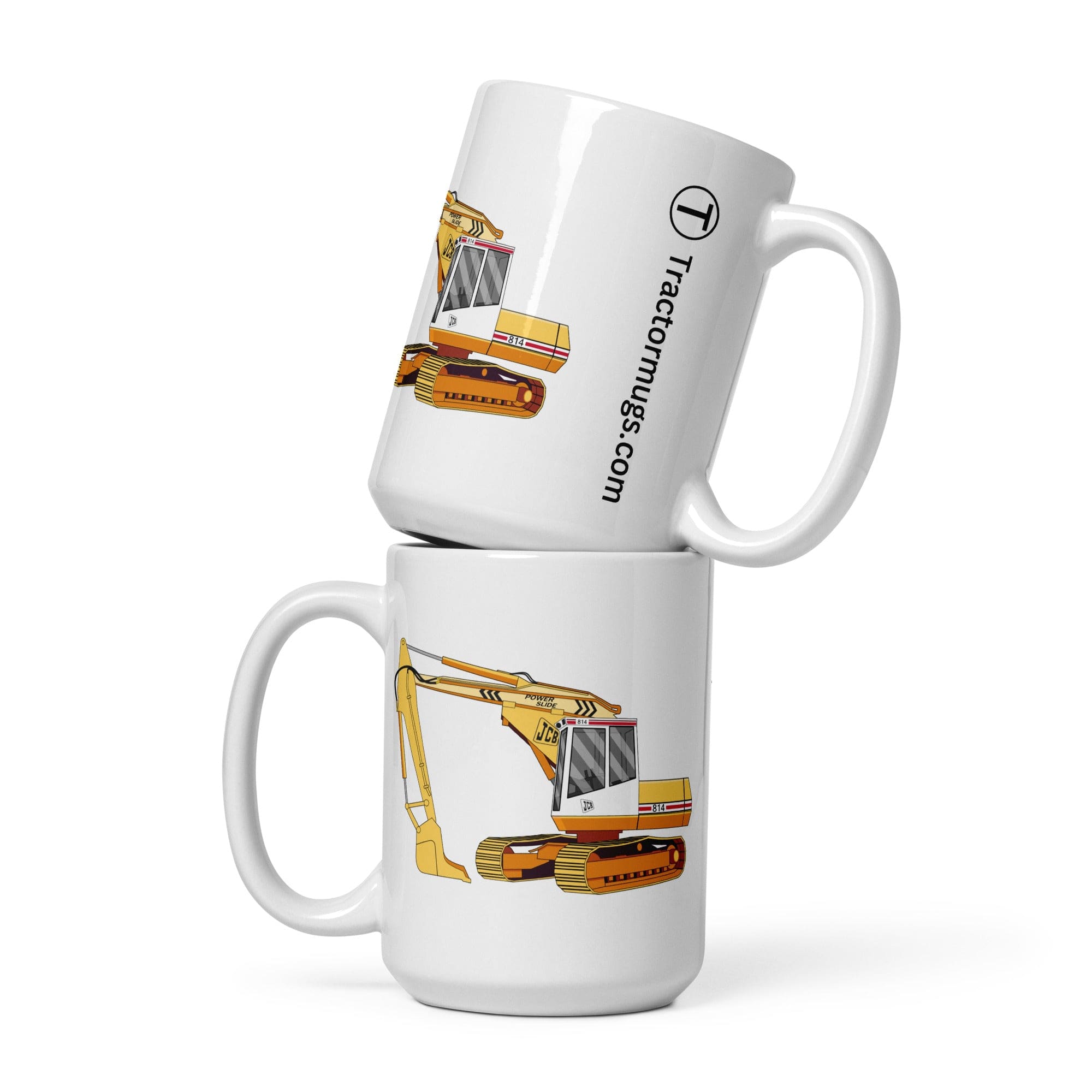 The Tractors Mugs Store 15 oz JCB 814 Super  White glossy mug Quality Farmers Merch