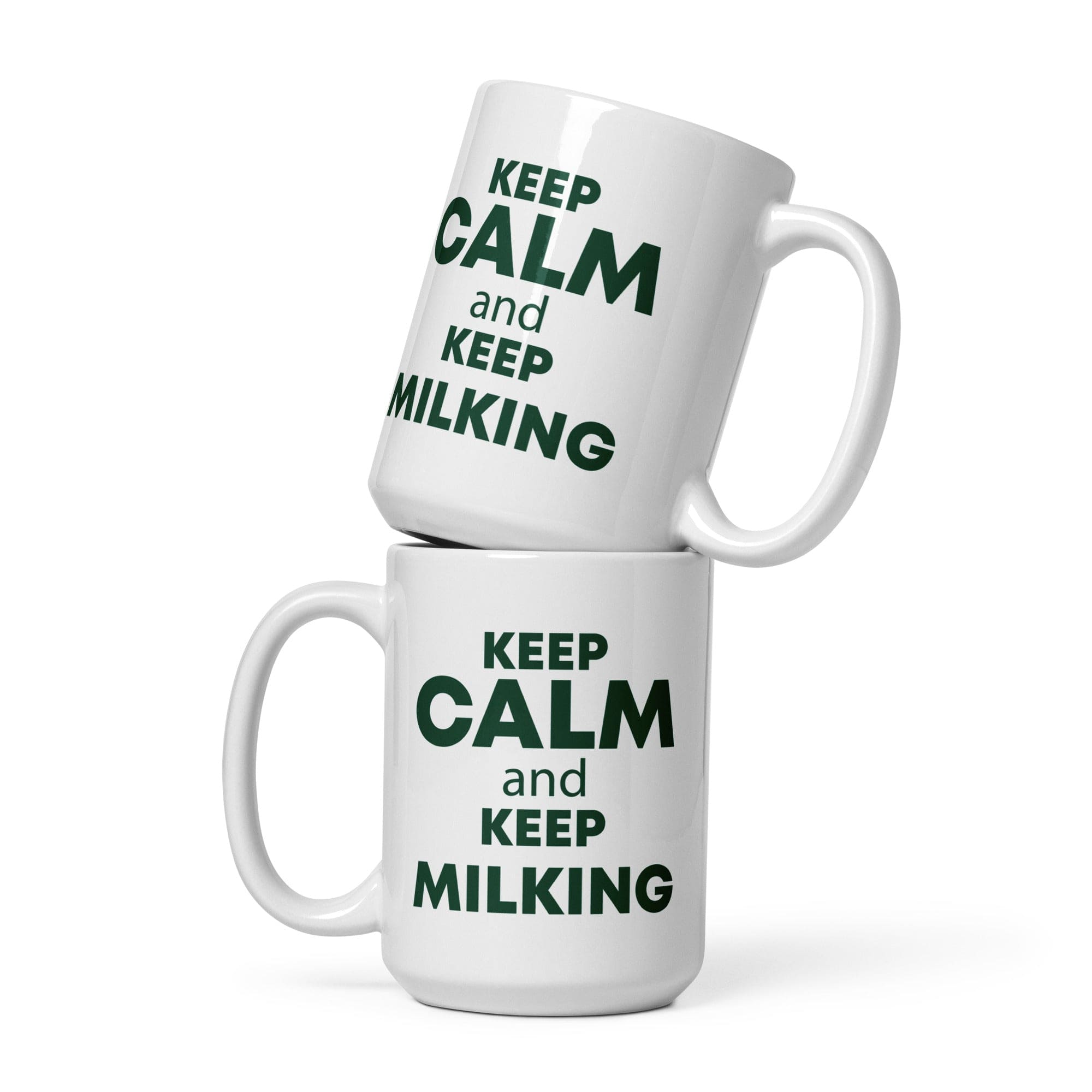 The Tractors Mugs Store 15 oz KEEP CALM and KEEP MILKING  White glossy mug Quality Farmers Merch