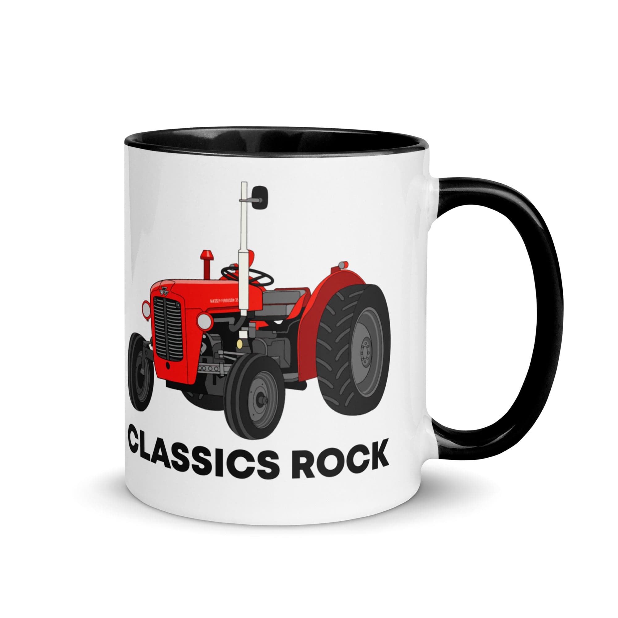 The Tractors Mugs Store Black Classic Rock Massey Ferguson 35X Mug with Color Inside Quality Farmers Merch
