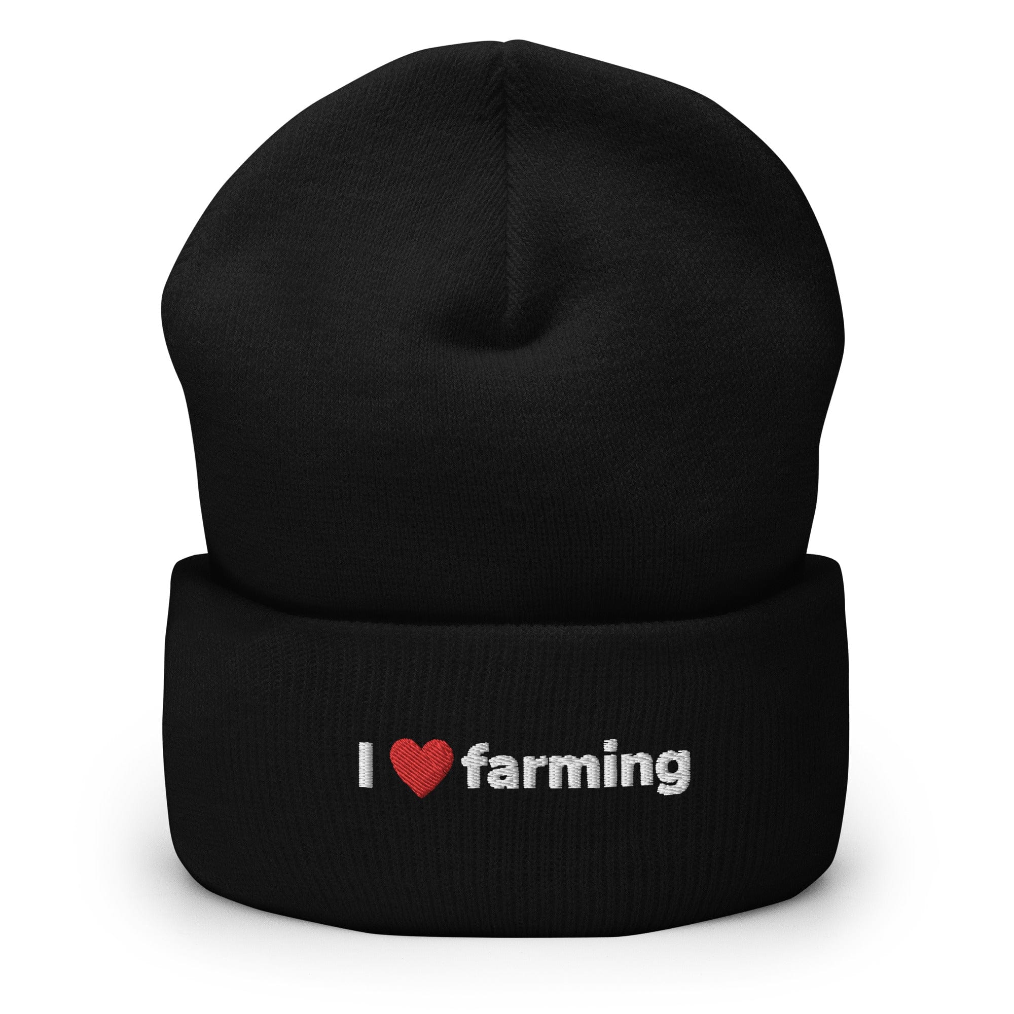 The Tractors Mugs Store Black I Love Farming Cuffed Beanie (Embroidered) Quality Farmers Merch