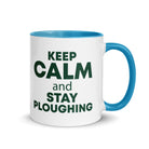 The Tractors Mugs Store Blue KEEP CALM and STAY PLOUGHING Mug with Color Inside Quality Farmers Merch