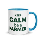 The Tractors Mugs Store Blue KEEP CALM be a FARMER Mug with Color Inside Quality Farmers Merch