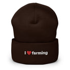 The Tractors Mugs Store Brown I Love Farming Cuffed Beanie (Embroidered) Quality Farmers Merch