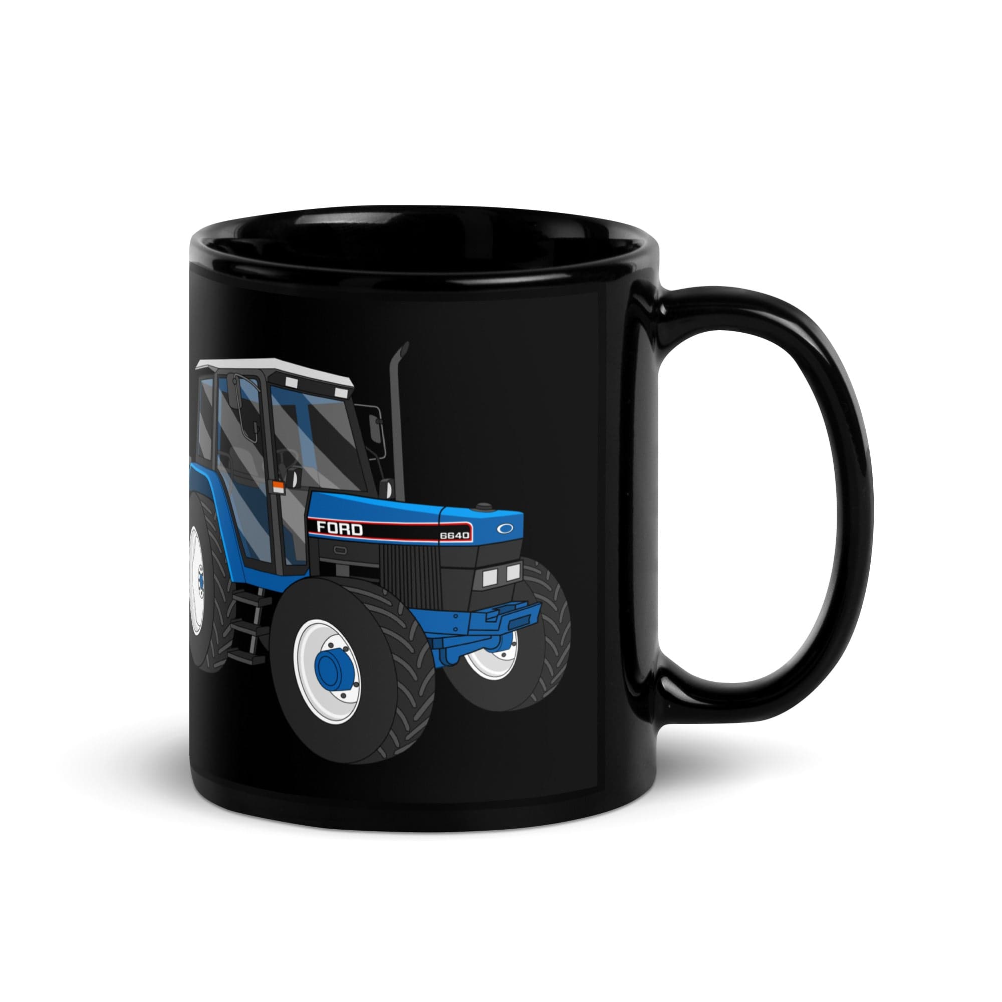 The Tractors Mugs Store Ford 6640 SE 4WD | Black Glossy Mug Quality Farmers Merch