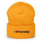 The Tractors Mugs Store Gold I love Farming Cuffed Beanie (Embroidered) Quality Farmers Merch