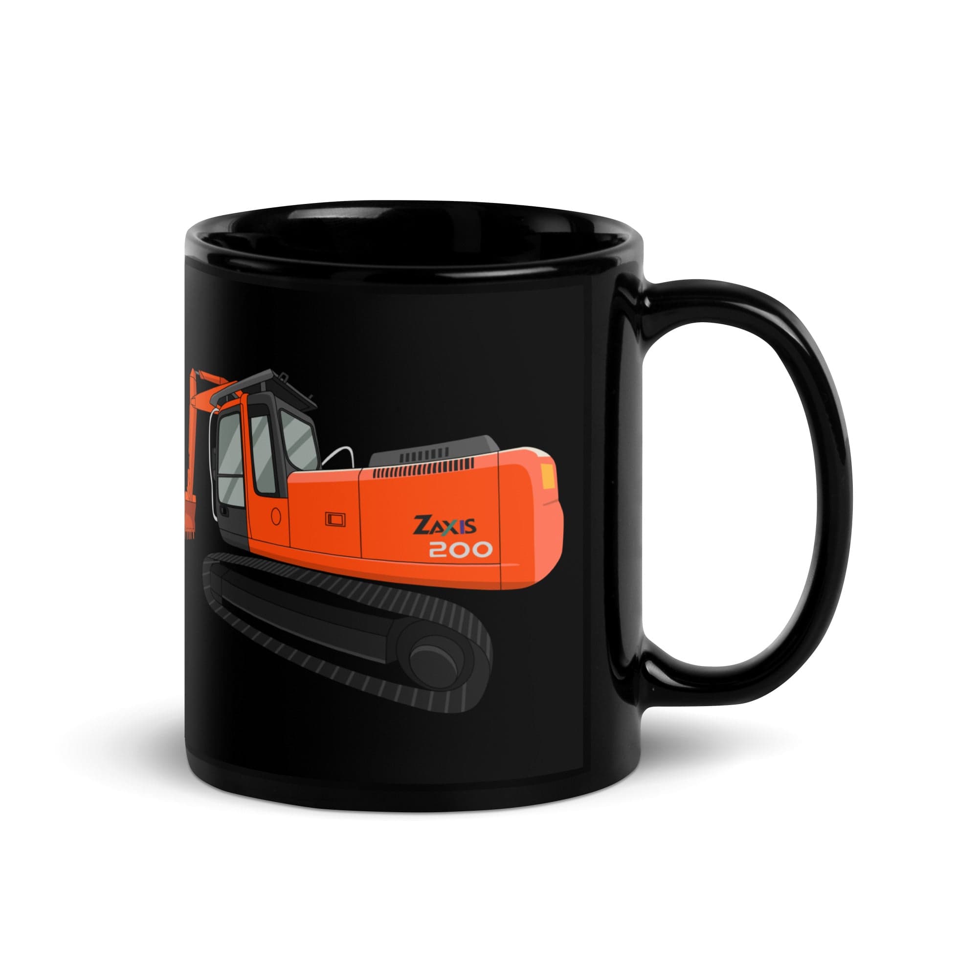 The Tractors Mugs Store Hitachi Zaxis 200 Black Glossy Mug Quality Farmers Merch