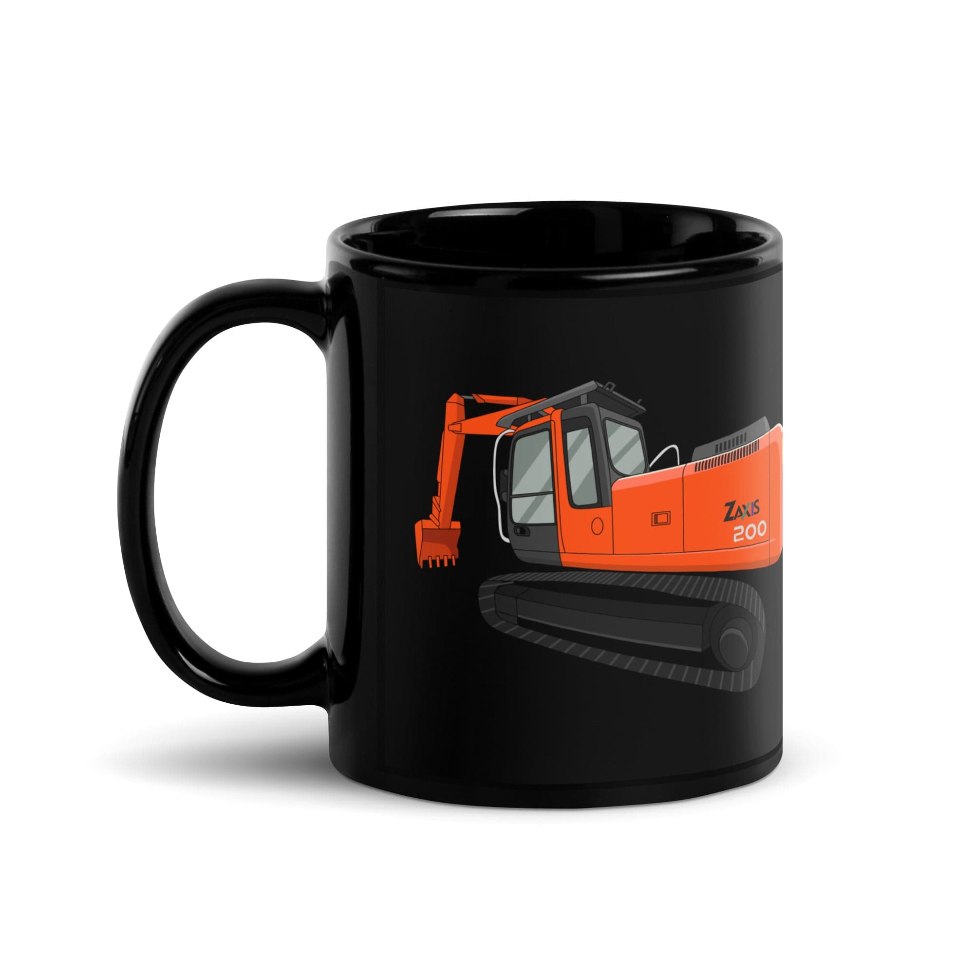 The Tractors Mugs Store Hitachi Zaxis 200 Black Glossy Mug Quality Farmers Merch