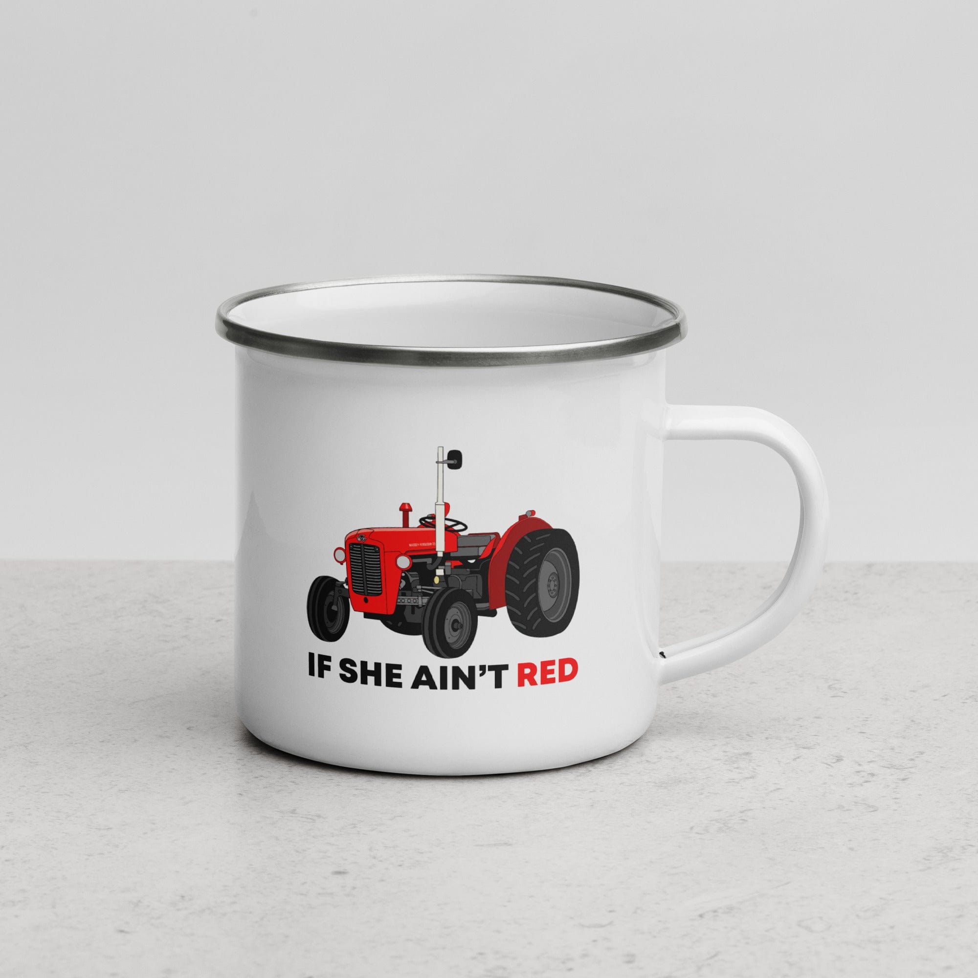 The Tractors Mugs Store If She Ain't Red Massey 35X Enamel Mug Quality Farmers Merch