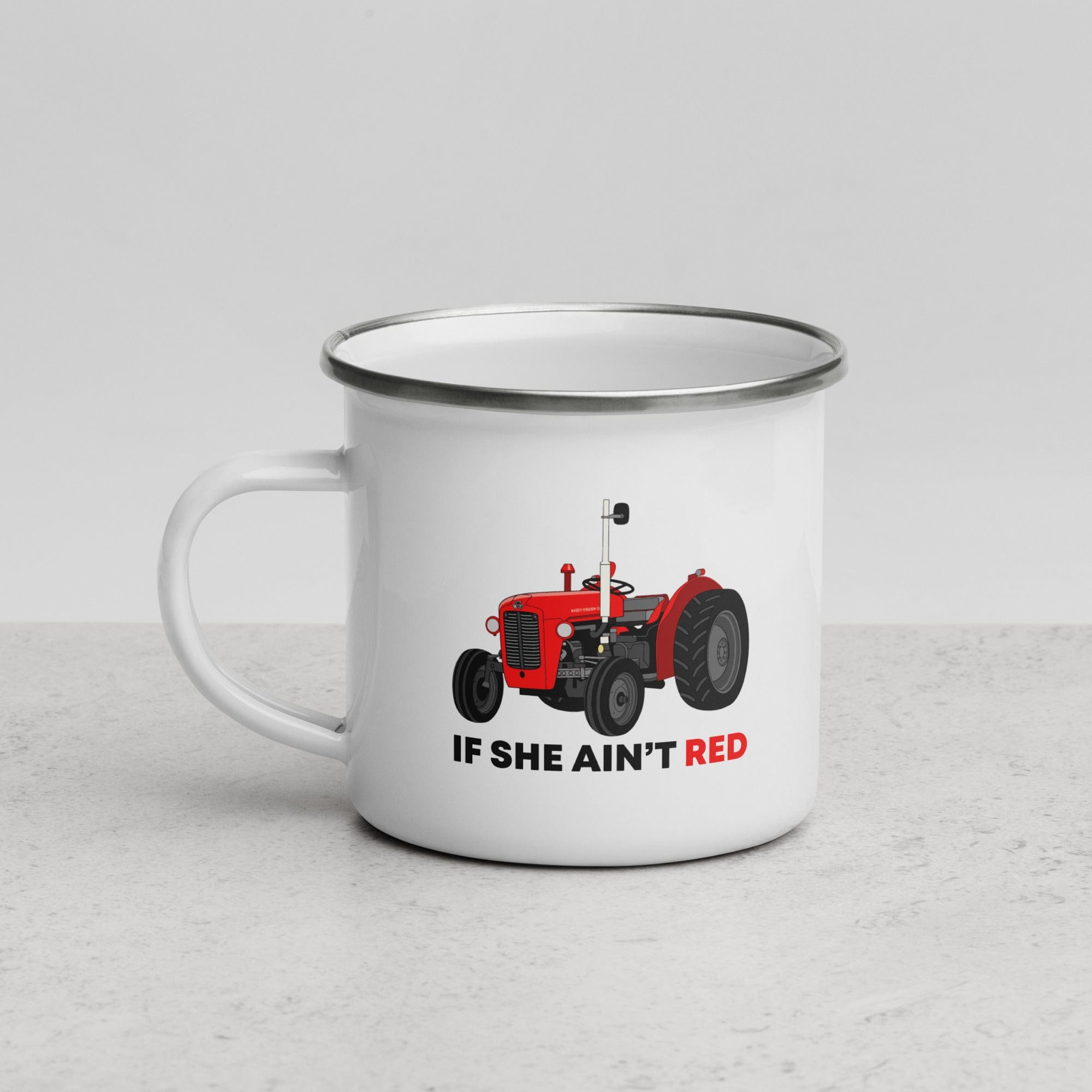 The Tractors Mugs Store If She Ain't Red Massey 35X Enamel Mug Quality Farmers Merch