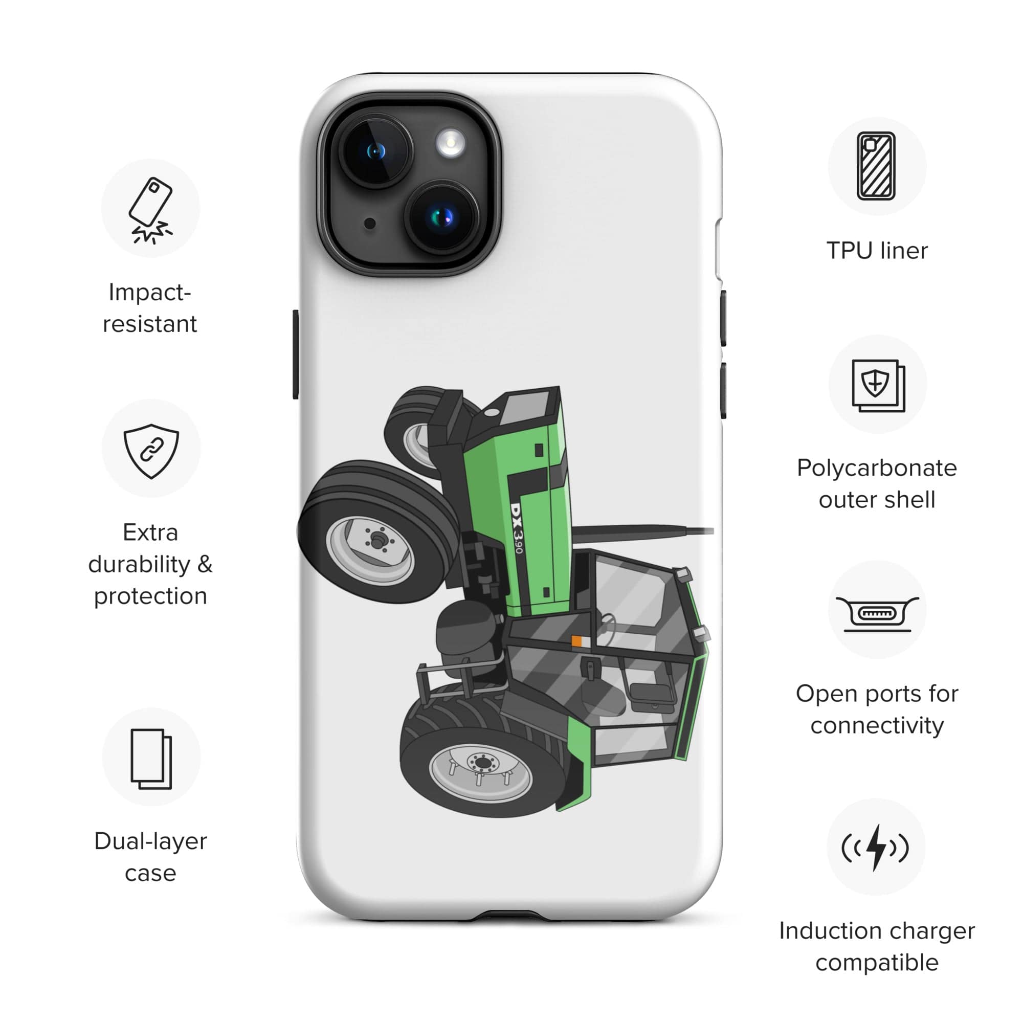 The Tractors Mugs Store iPhone 15 Plus Deutz Fahr DX 3.90 Tough Case for iPhone® Quality Farmers Merch