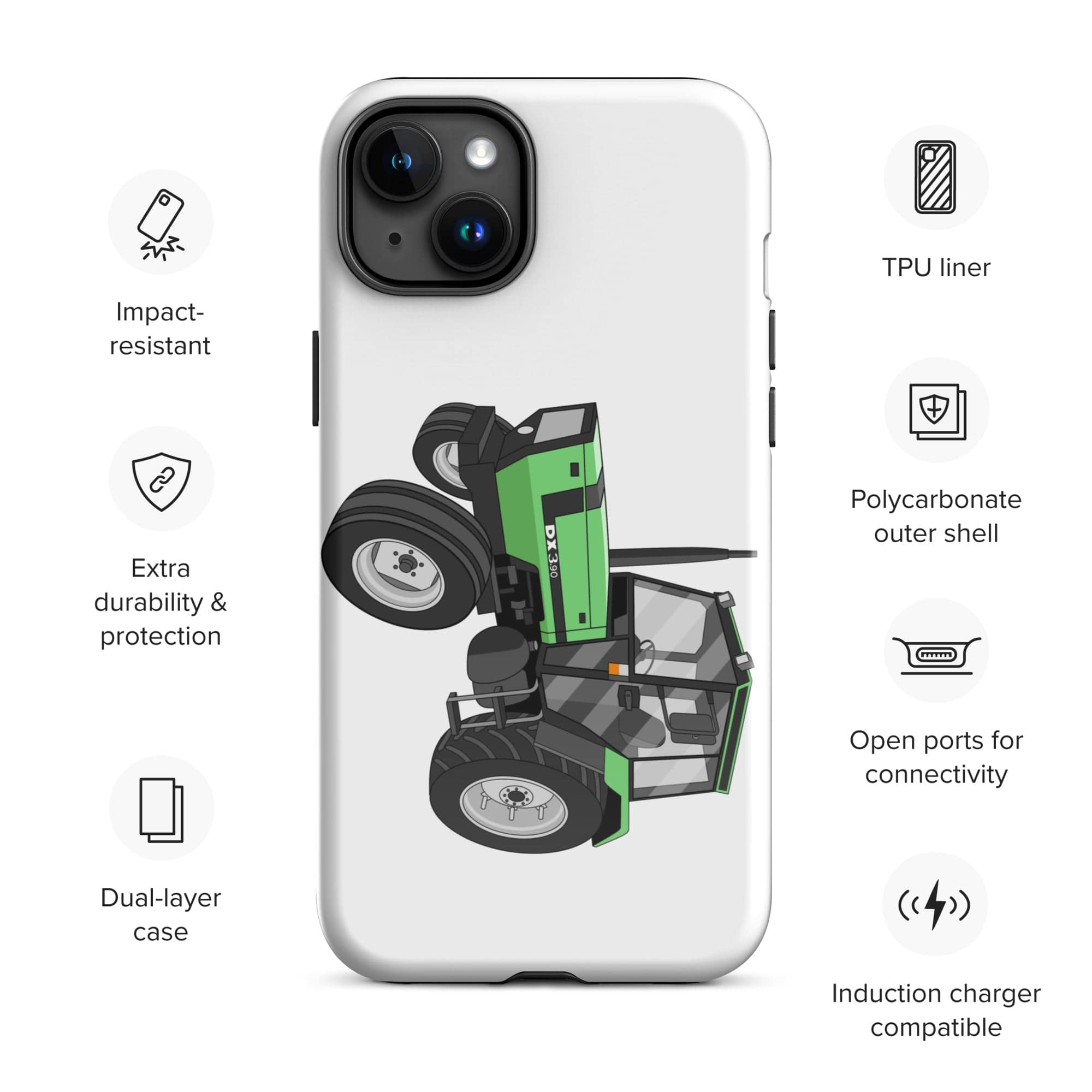 The Tractors Mugs Store iPhone 15 Plus Deutz Fahr DX 3.90 Tough Case for iPhone® Quality Farmers Merch