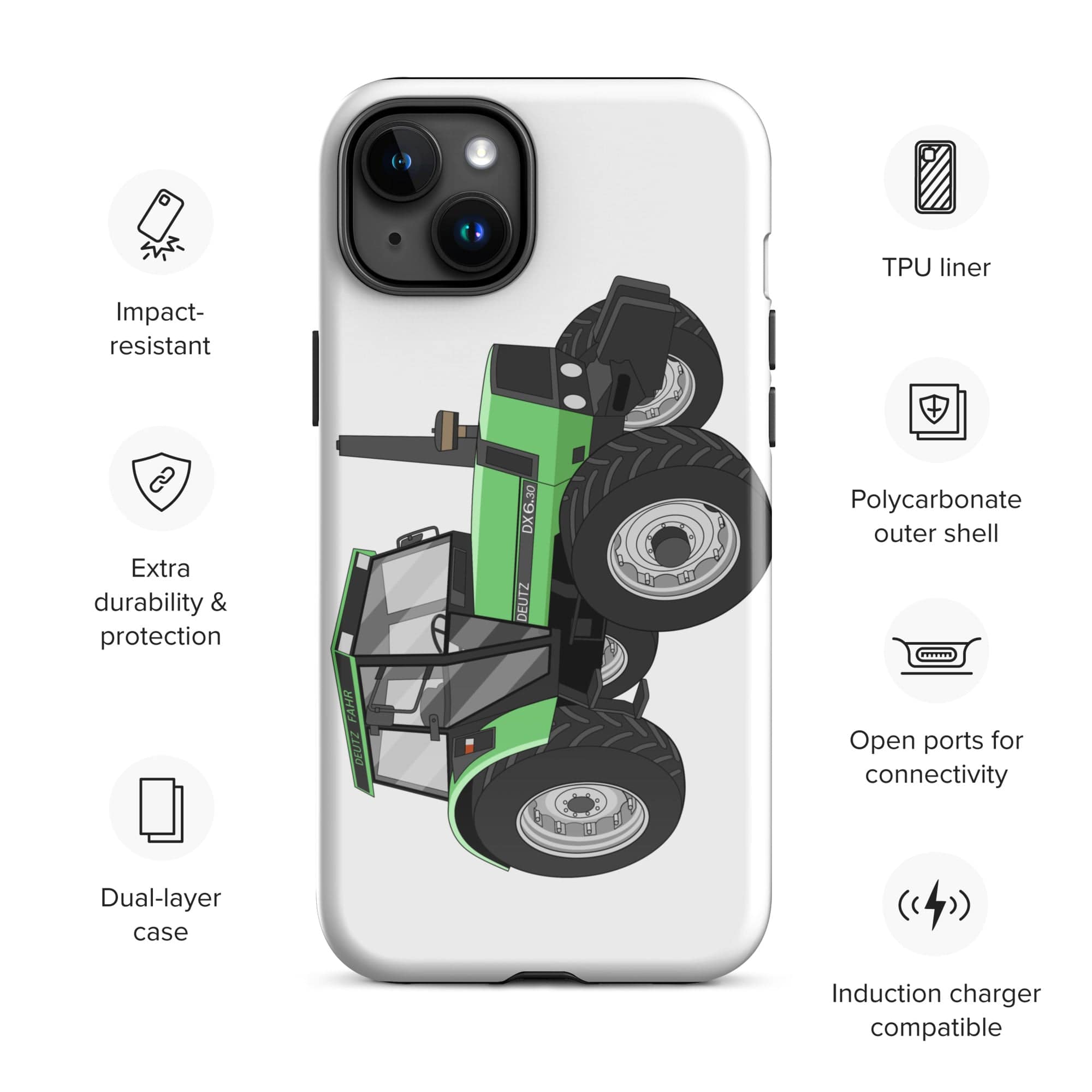 The Tractors Mugs Store iPhone 15 Plus Deutz Fahr DX 6.30 Tough Case for iPhone® Quality Farmers Merch