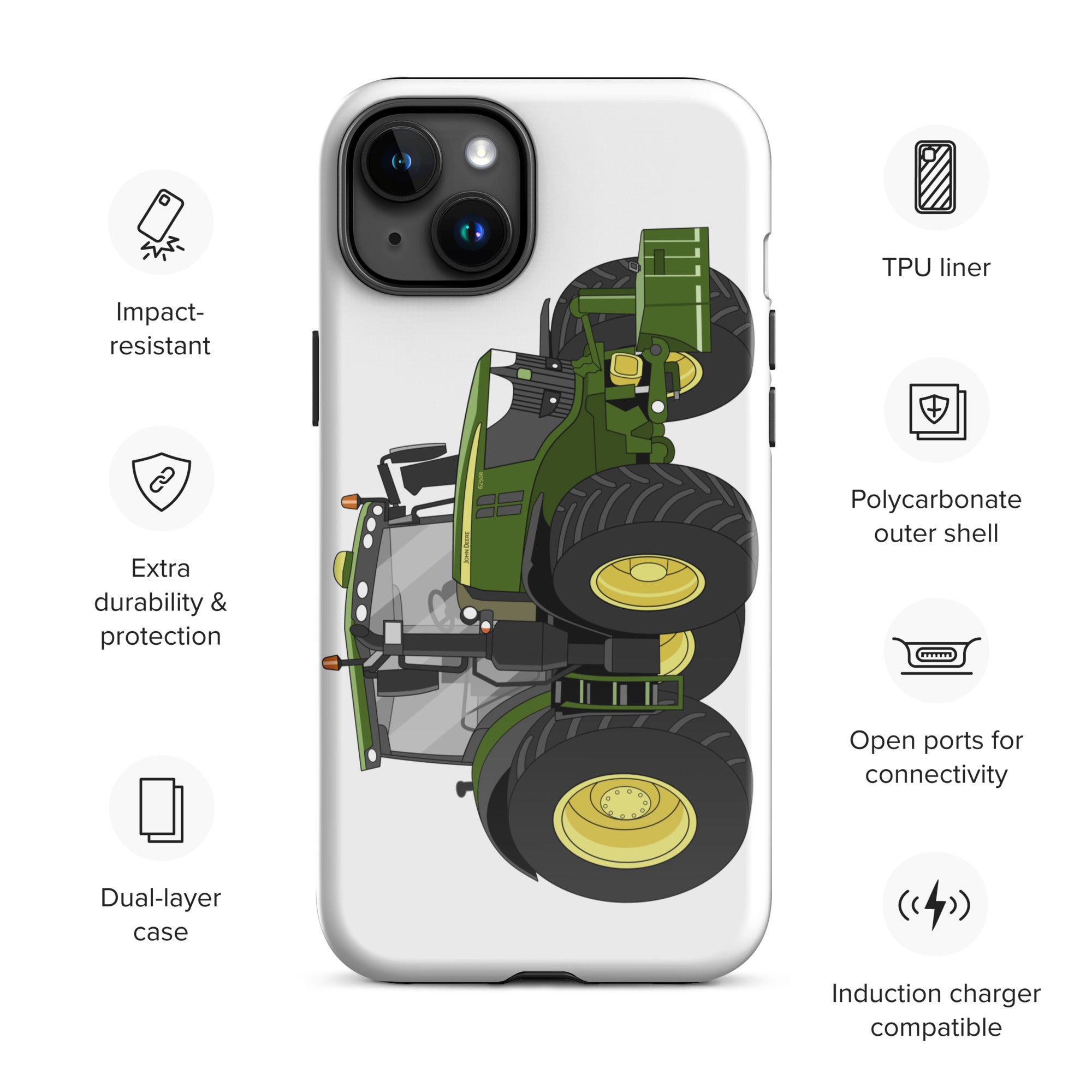 The Tractors Mugs Store iPhone 15 Plus John Deere 6250R Tough Case for iPhone® Quality Farmers Merch