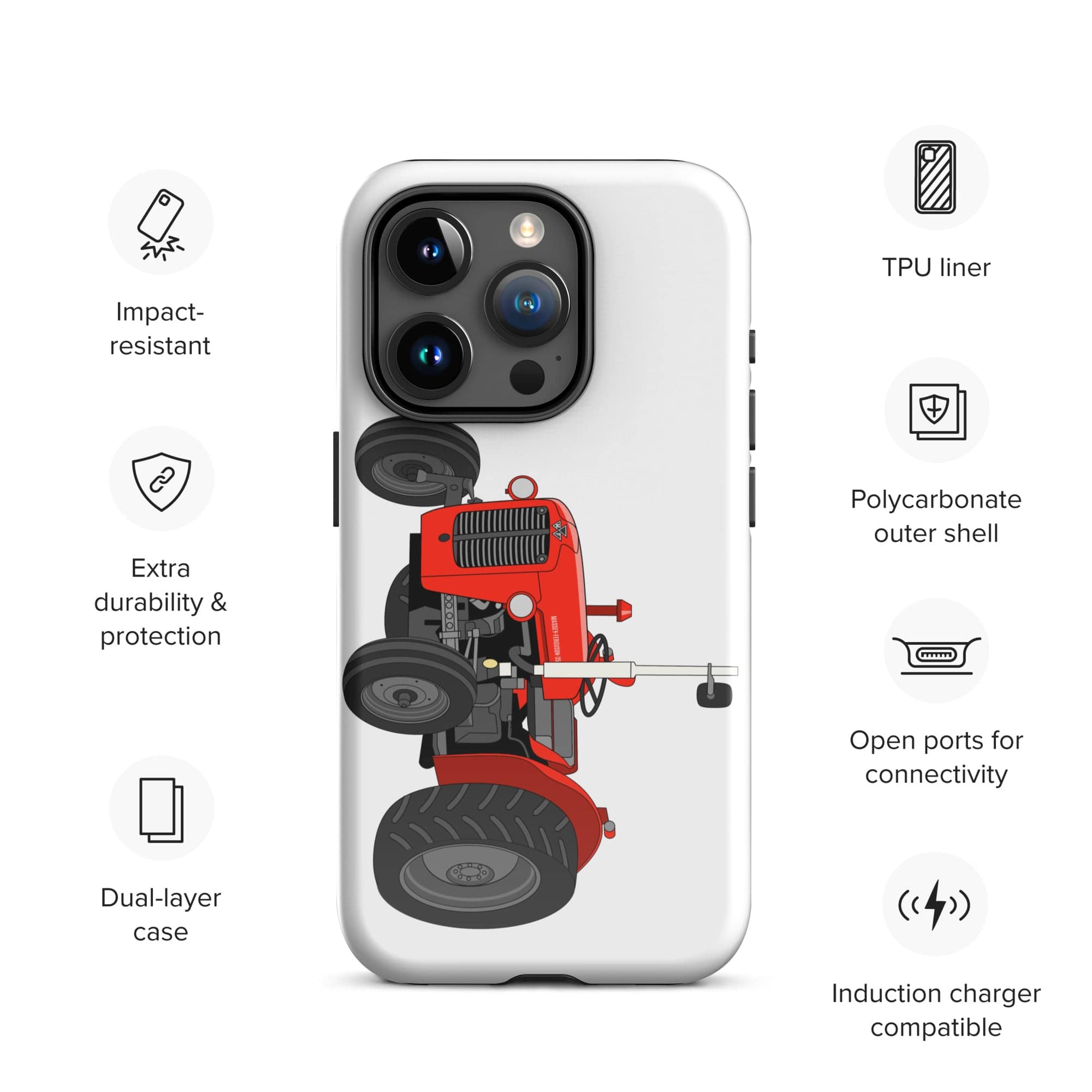 The Tractors Mugs Store iPhone 15 Pro Massey Ferguson 35X Tough Case for iPhone® Quality Farmers Merch