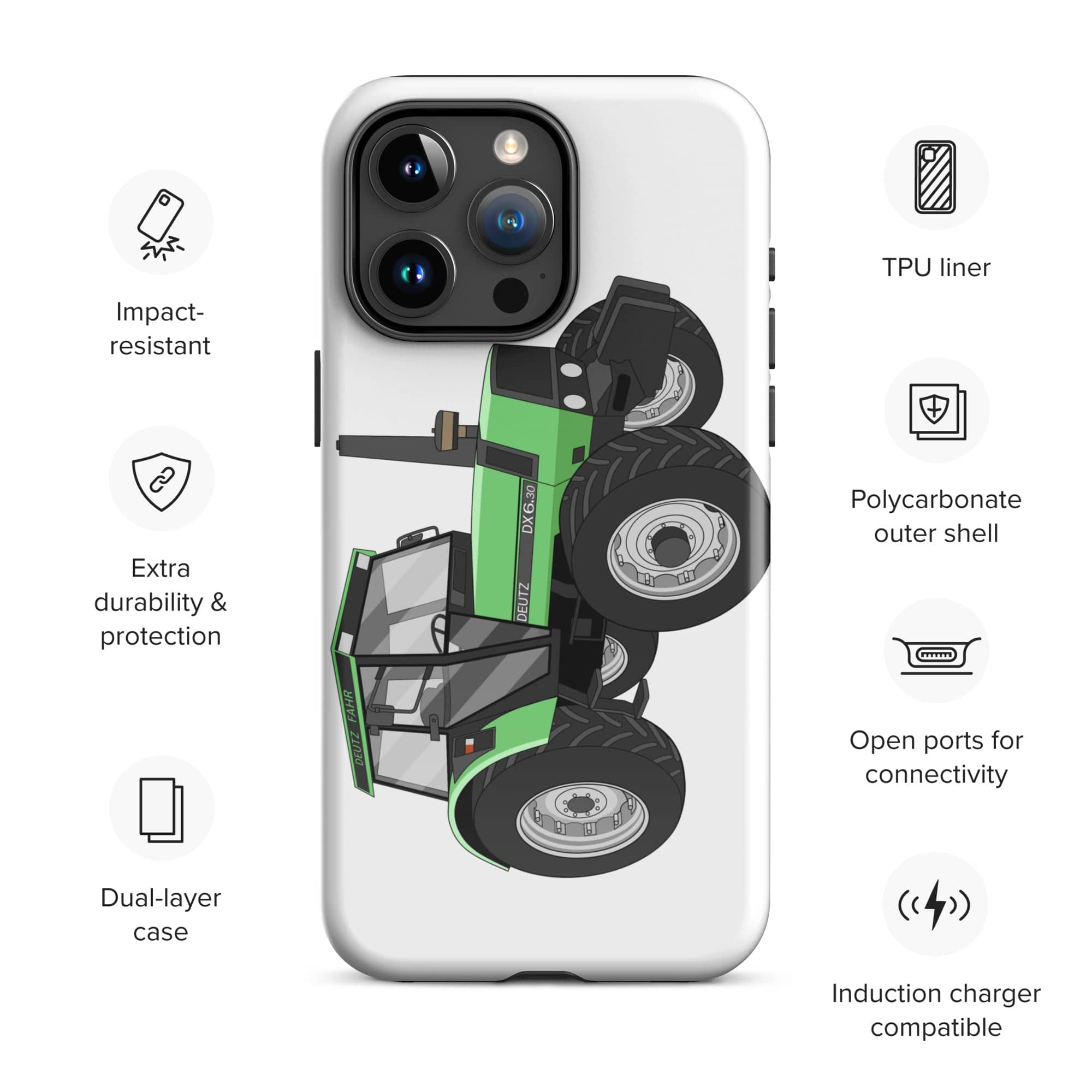 The Tractors Mugs Store iPhone 15 Pro Max Deutz Fahr DX 6.30 Tough Case for iPhone® Quality Farmers Merch