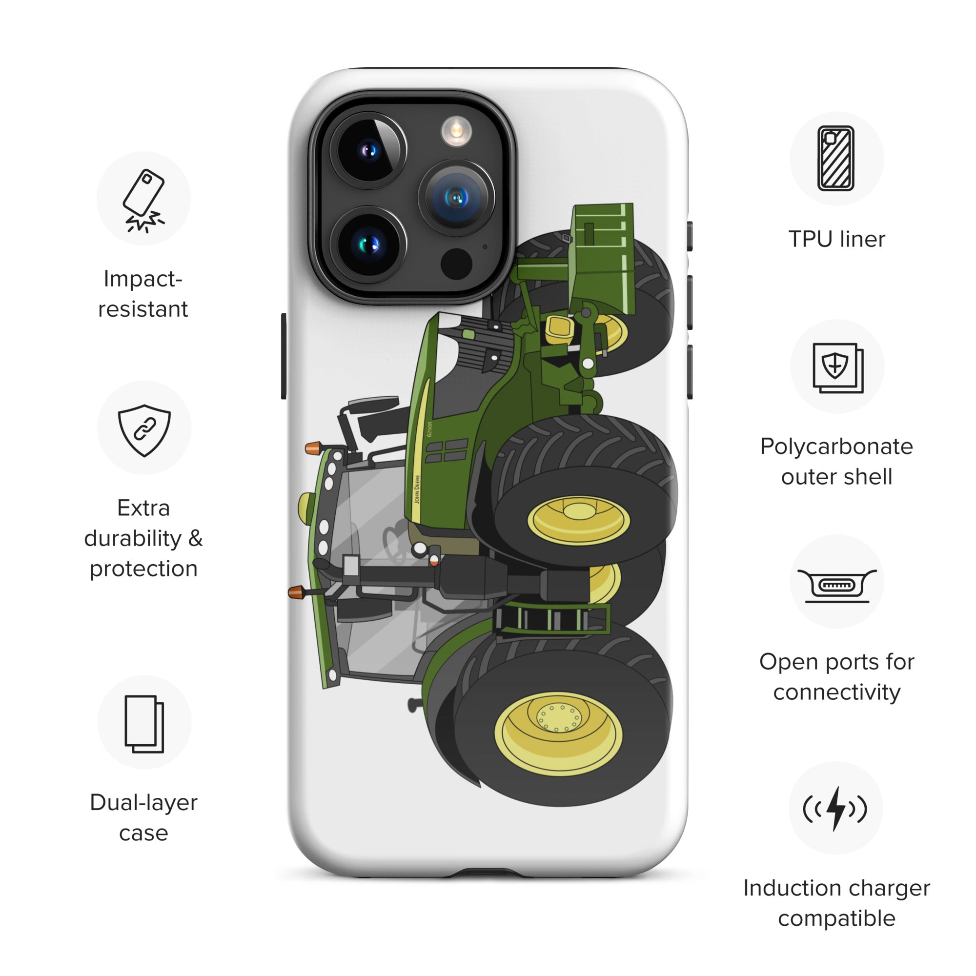 The Tractors Mugs Store iPhone 15 Pro Max John Deere 6250R Tough Case for iPhone® Quality Farmers Merch