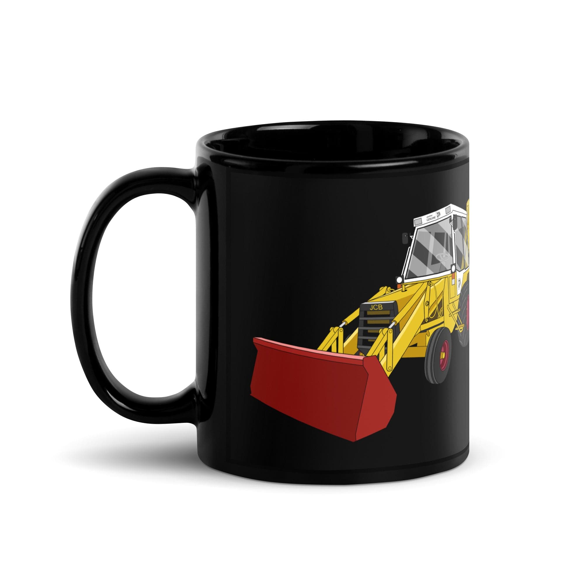 The Tractors Mugs Store JCB 3CX White Cabin 2WD Black Glossy Mug 11 oz Quality Farmers Merch