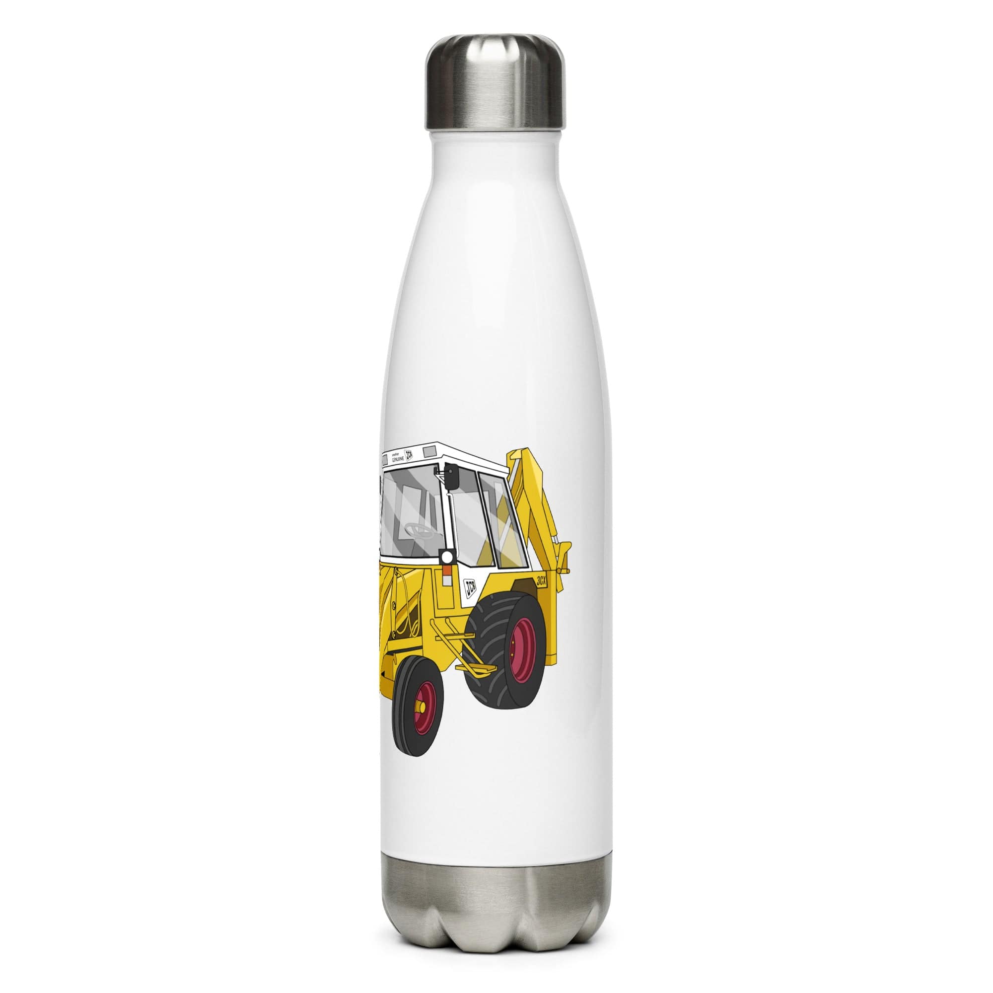 The Tractors Mugs Store JCB 3CX White Cabin 2WD Stainless steel water bottle Quality Farmers Merch