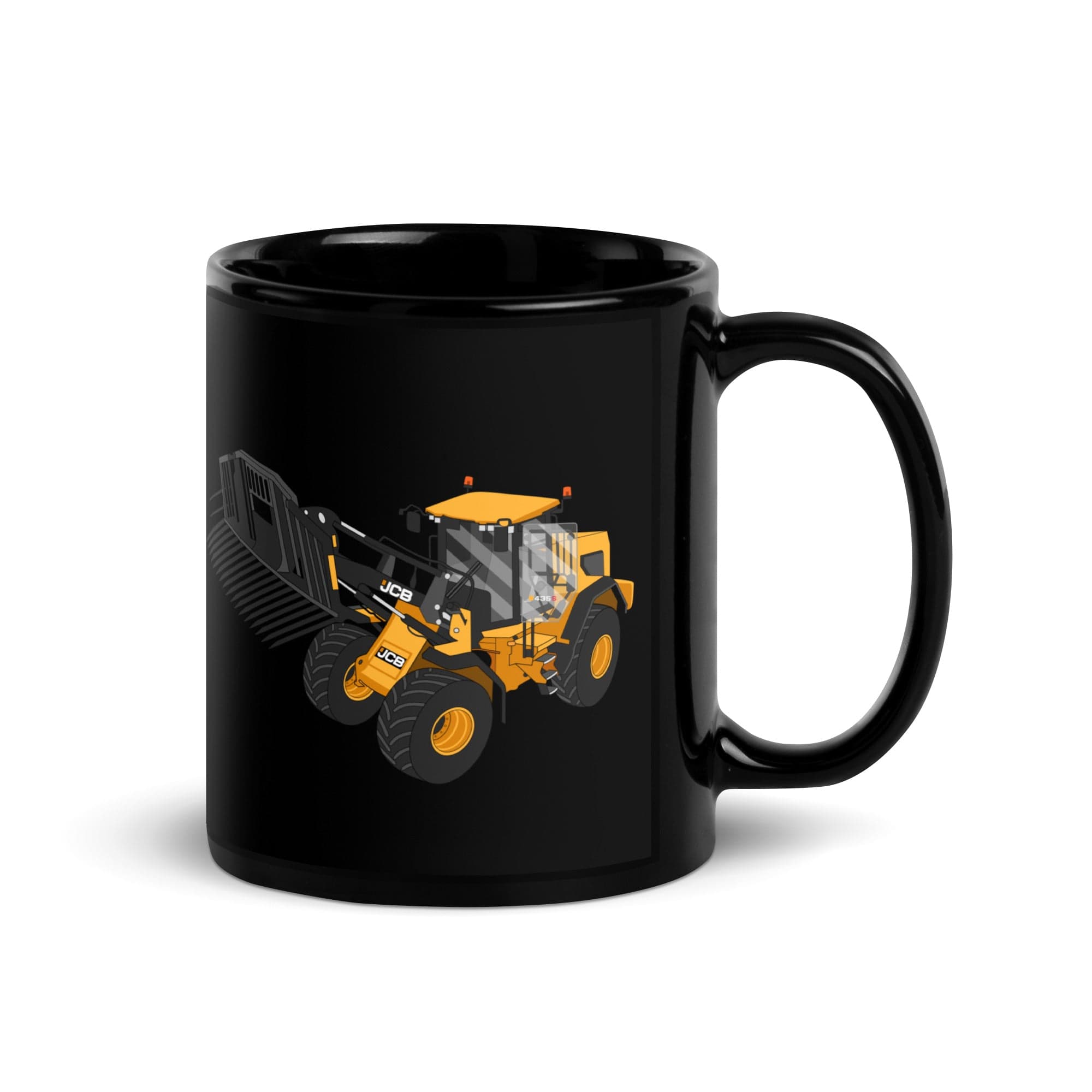 The Tractors Mugs Store JCB 435 S Farm Master Black Glossy Mug Quality Farmers Merch